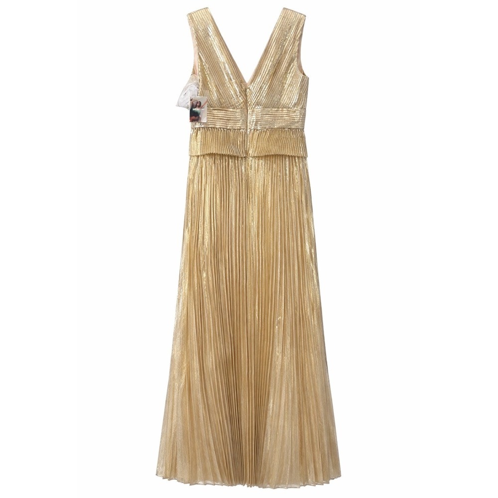 Self-Portrait Gold Metallic Pleated Maxi Gown NWT 8 Wedding Guest Formal Dress - Picture 7 of 9